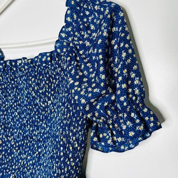 ExLura Blue Daisy Smocked Top and MIDI Skirt Set Flowers Off Shoulder Square NWT - Picture 11 of 16